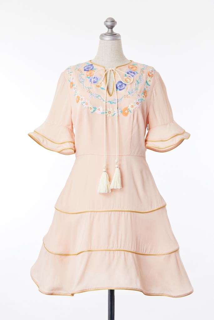 DR100336 Sretsis ピンク刺繍ドレス